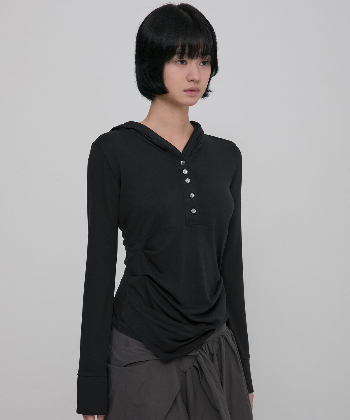 플레어업(FLAREUP) Asymmetrical Draped Hoodie (FL-187_Black)