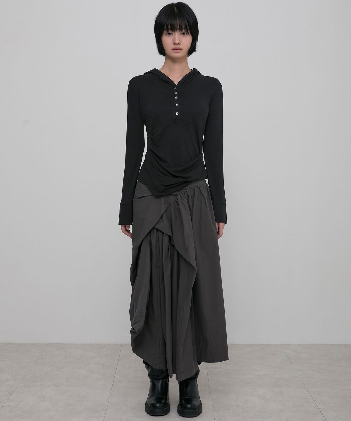 플레어업(FLAREUP) Asymmetrical Draped Hoodie (FL-187_Black)