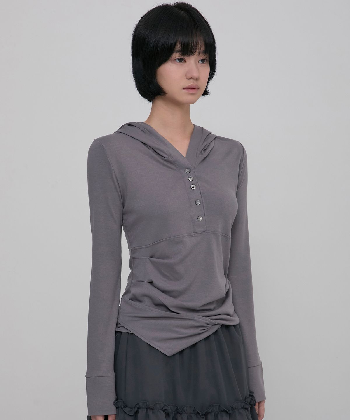 플레어업(FLAREUP) Asymmetrical Draped Hoodie (FL-187_Gray)