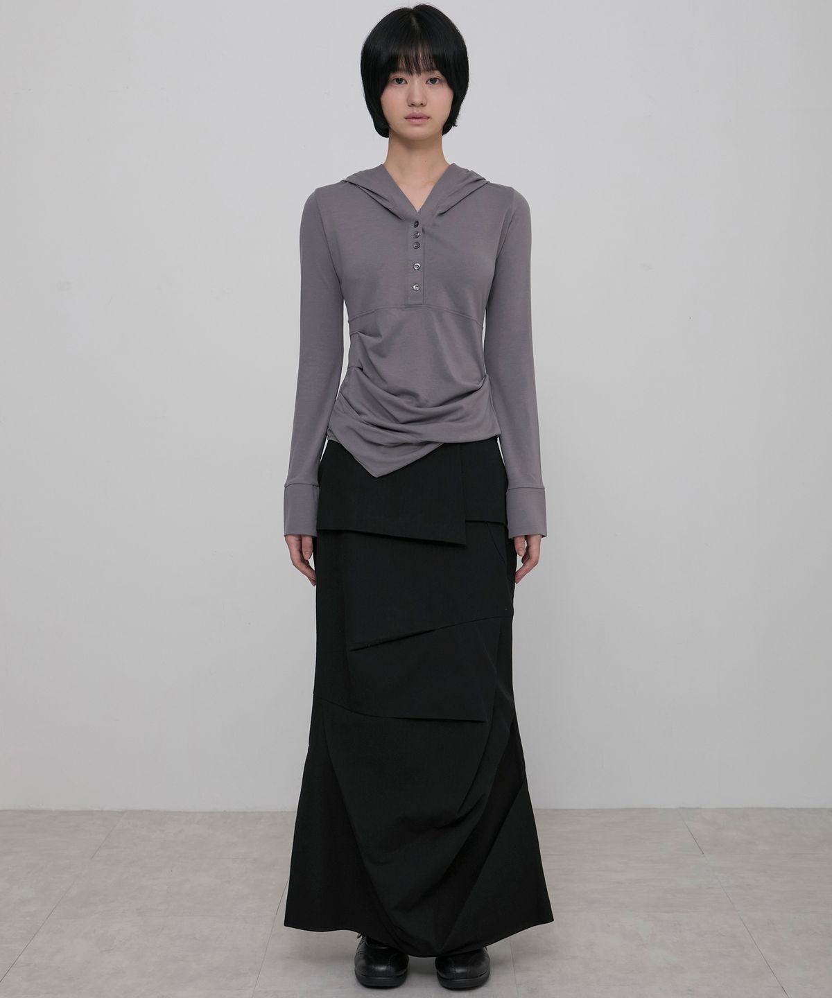플레어업(FLAREUP) Asymmetrical Draped Hoodie (FL-187_Gray)