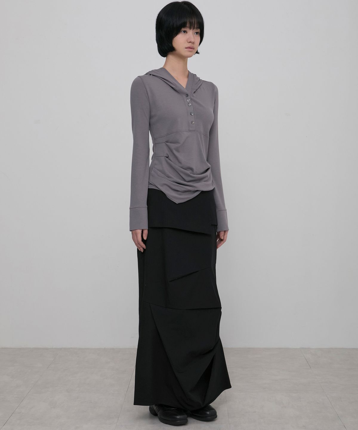 플레어업(FLAREUP) Asymmetrical Draped Hoodie (FL-187_Gray)