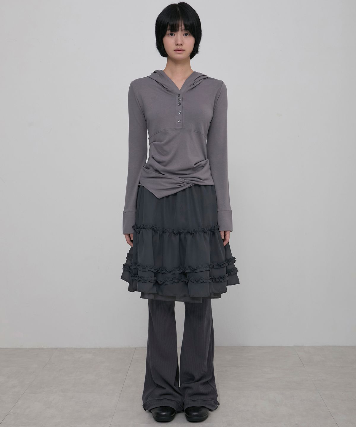 플레어업(FLAREUP) Asymmetrical Draped Hoodie (FL-187_Gray)