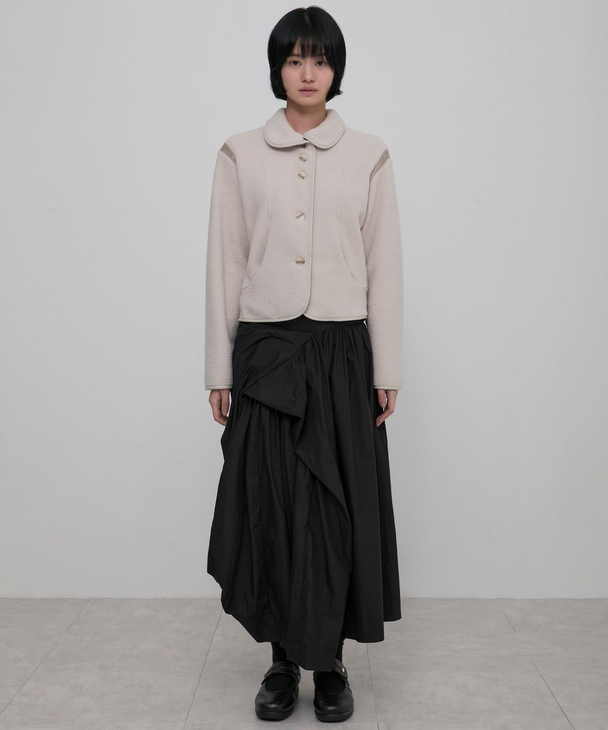 플레어업(FLAREUP) Asymmetrical Draped Layered Long Skirt (FL-256_Black)