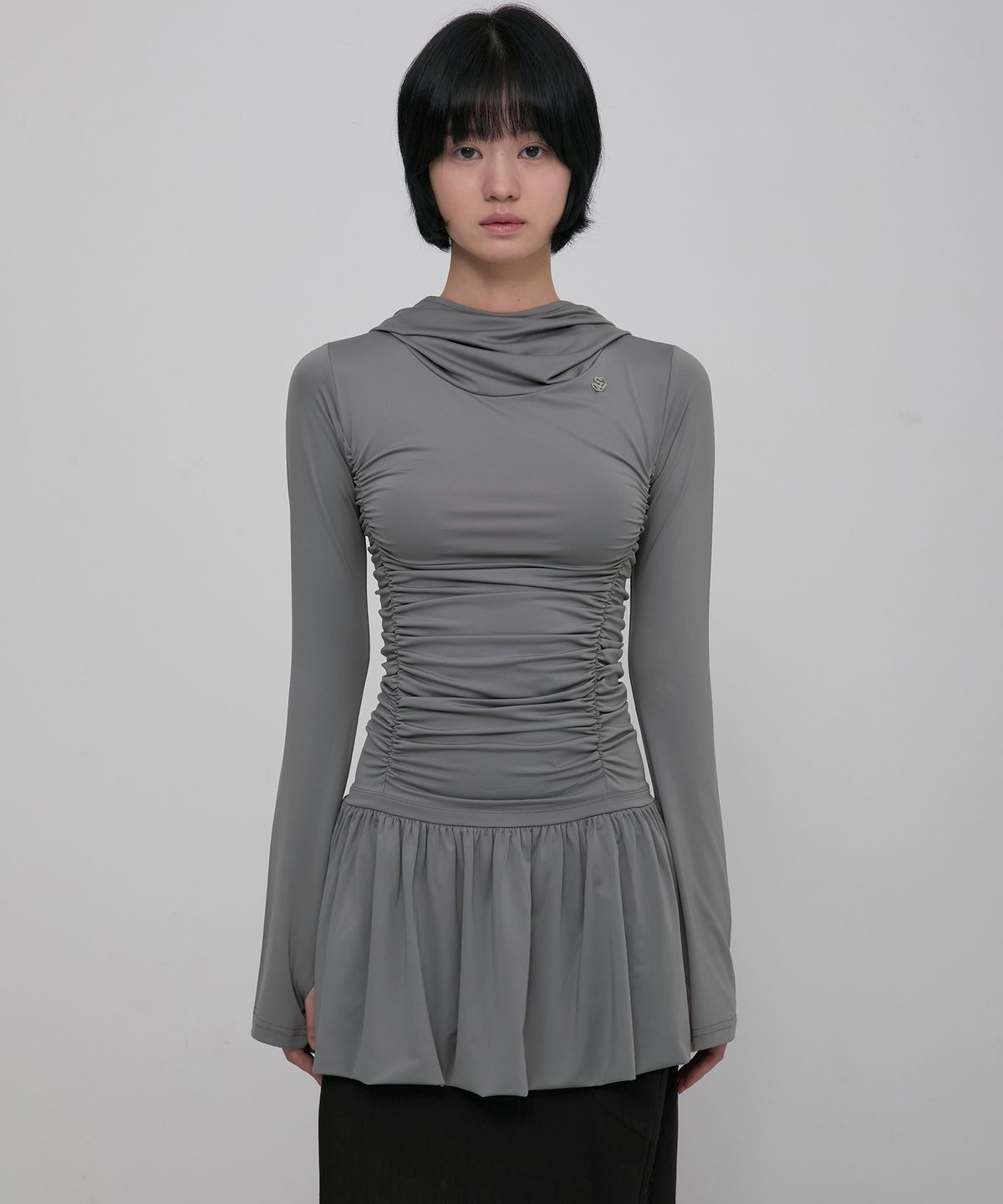 플레어업(FLAREUP) Hooded High Neck Long Dress (FL-185_Gray)