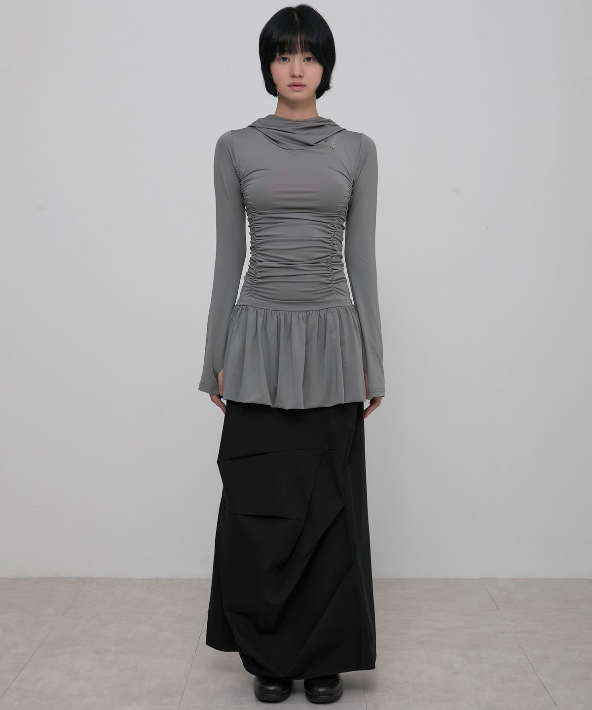 플레어업(FLAREUP) Hooded High Neck Long Dress (FL-185_Gray)