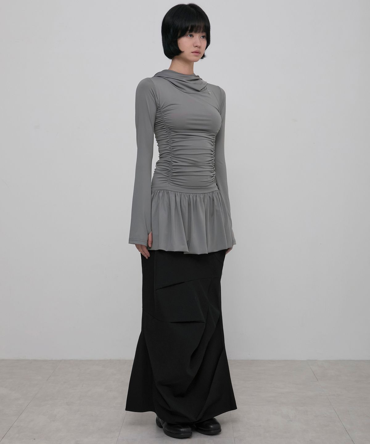 플레어업(FLAREUP) Hooded High Neck Long Dress (FL-185_Gray)