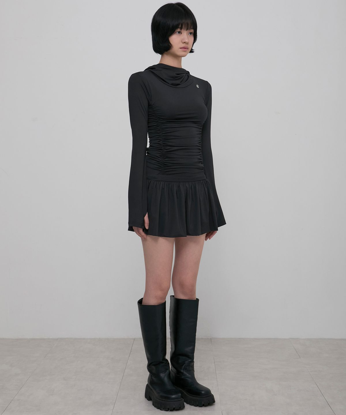 플레어업(FLAREUP) Hooded High Neck Long Dress (FL-185_Black)