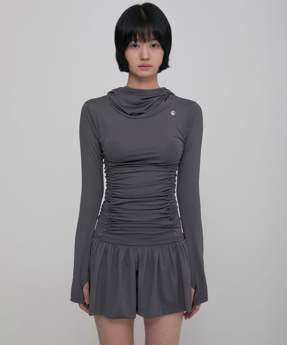 플레어업(FLAREUP) Hooded High Neck Long Dress (FL-185_Charcoal)