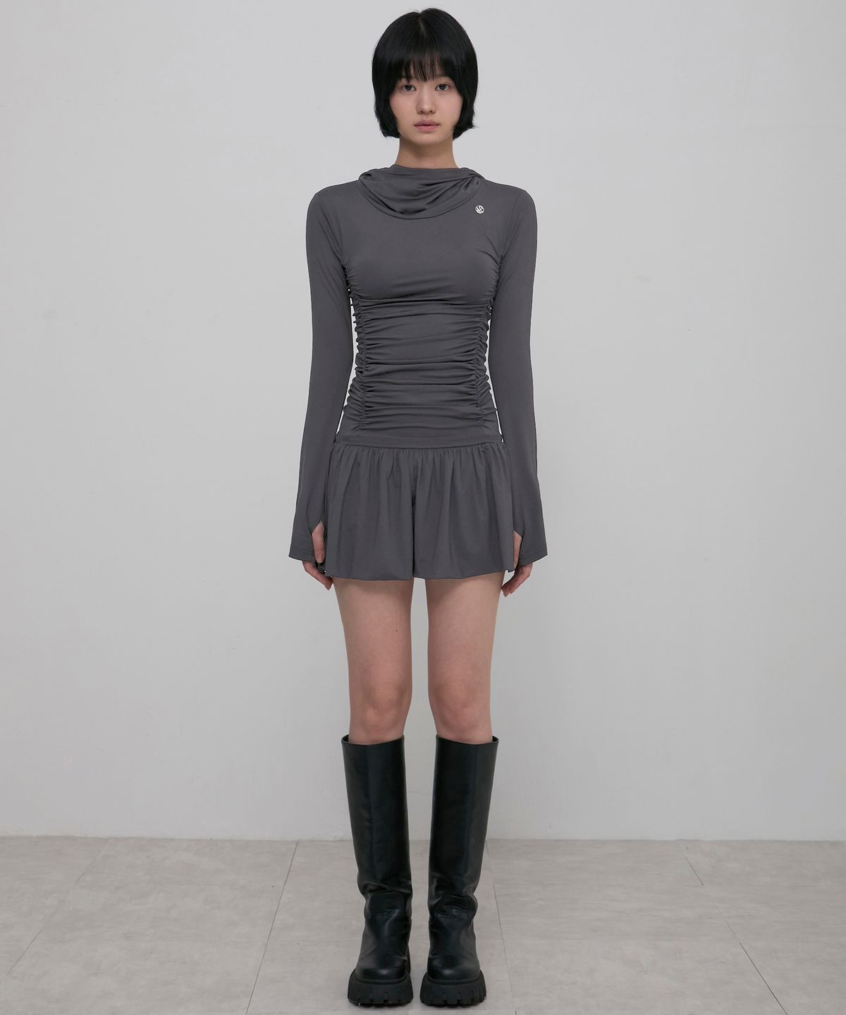 플레어업(FLAREUP) Hooded High Neck Long Dress (FL-185_Charcoal)