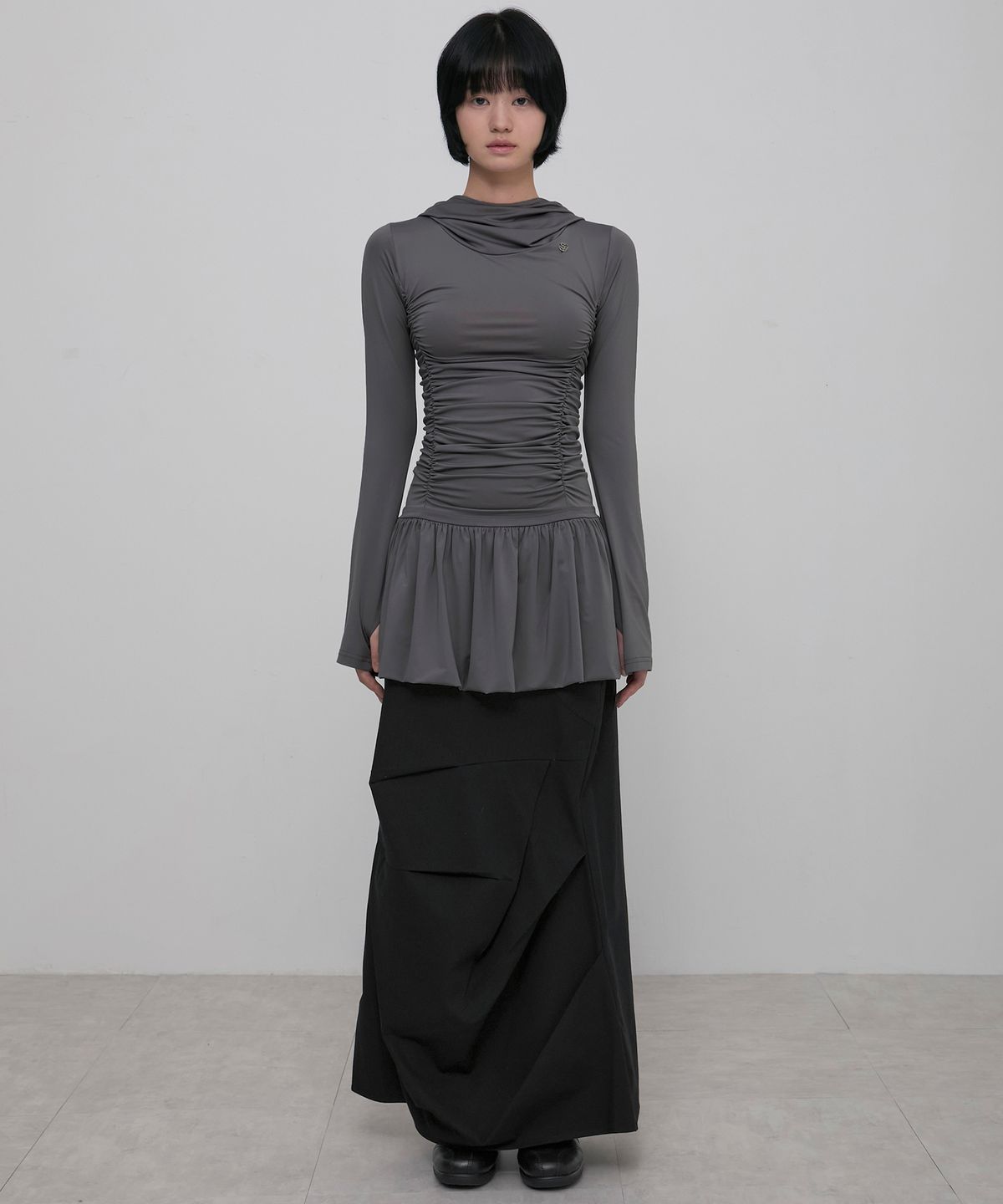 플레어업(FLAREUP) Hooded High Neck Long Dress (FL-185_Charcoal)