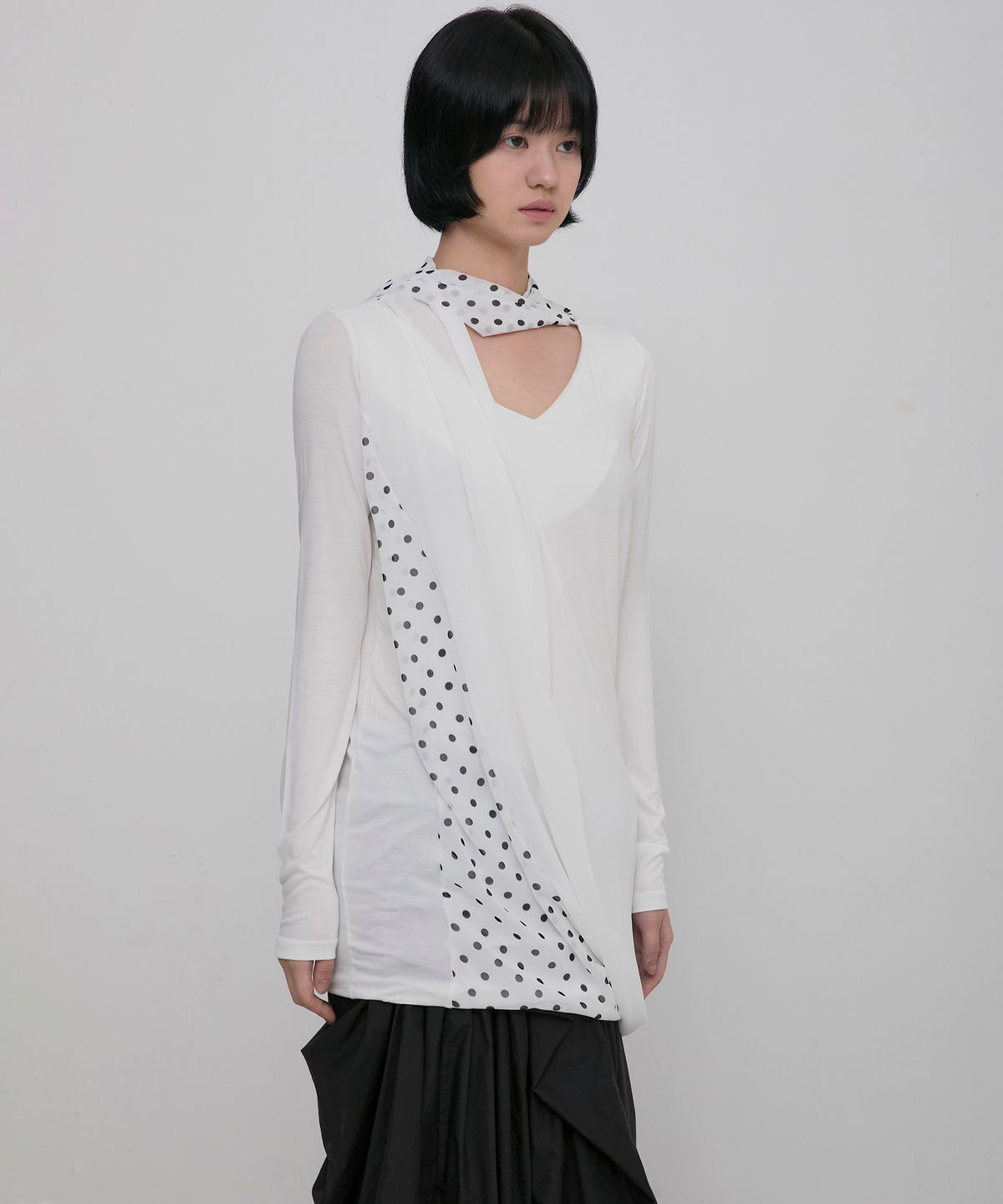 플레어업(FLAREUP) Layered Dot Scarf Long Sleeve (FL-182_White)