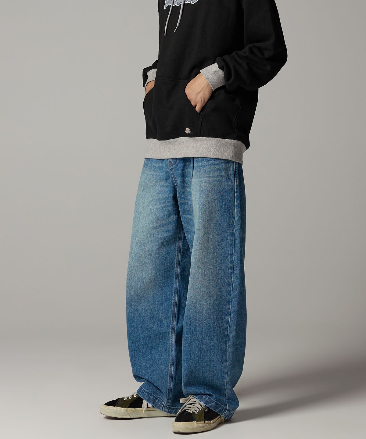 디키즈(DICKIES) 워시드 와이드 데님 팬츠 Medium Blue