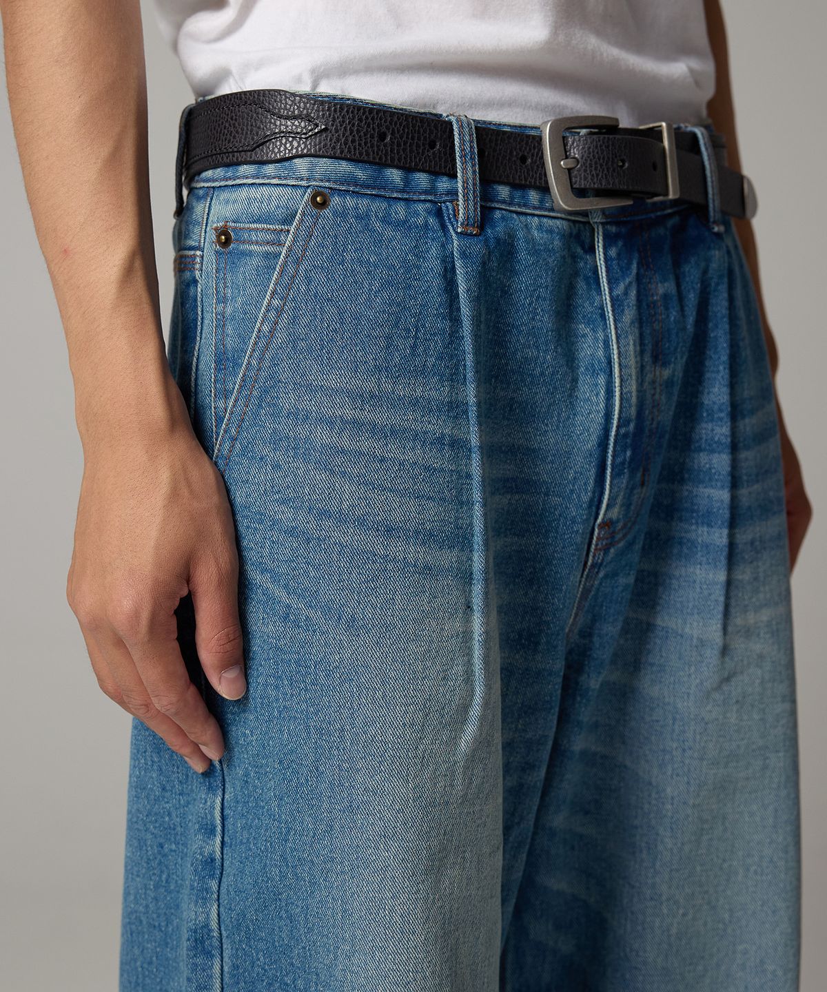 디키즈(DICKIES) 워시드 와이드 데님 팬츠 Medium Blue