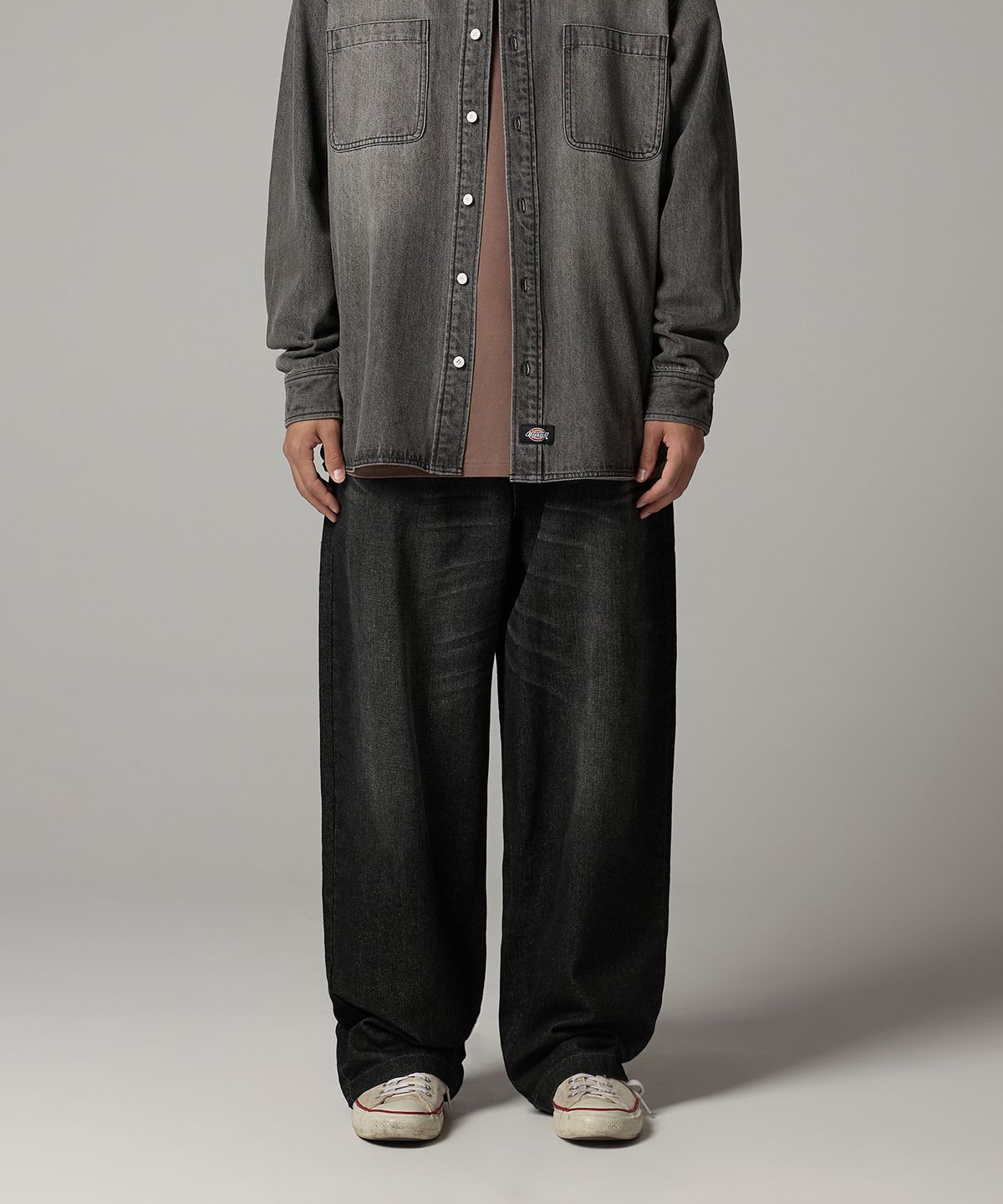 디키즈(DICKIES) 워시드 와이드 데님 팬츠 Black