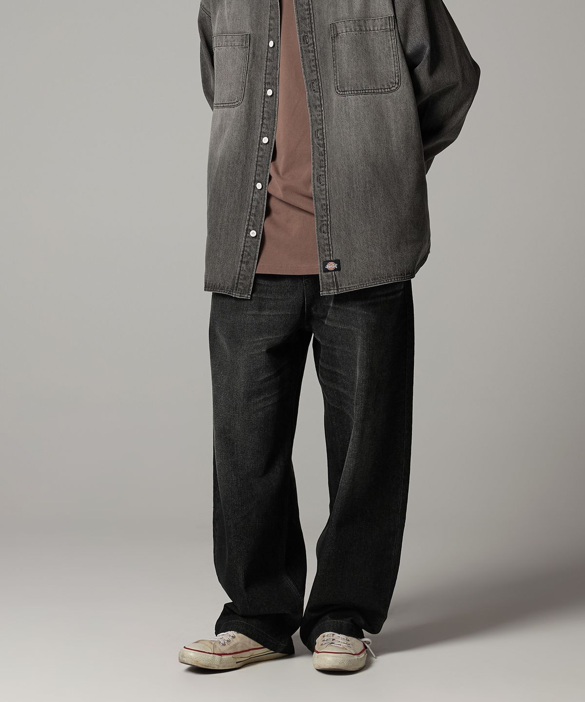 디키즈(DICKIES) 워시드 와이드 데님 팬츠 Black