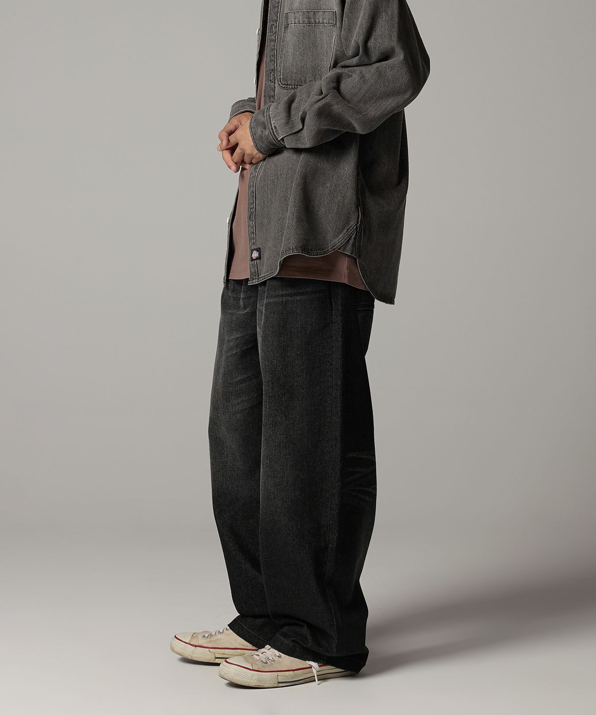 디키즈(DICKIES) 워시드 와이드 데님 팬츠 Black