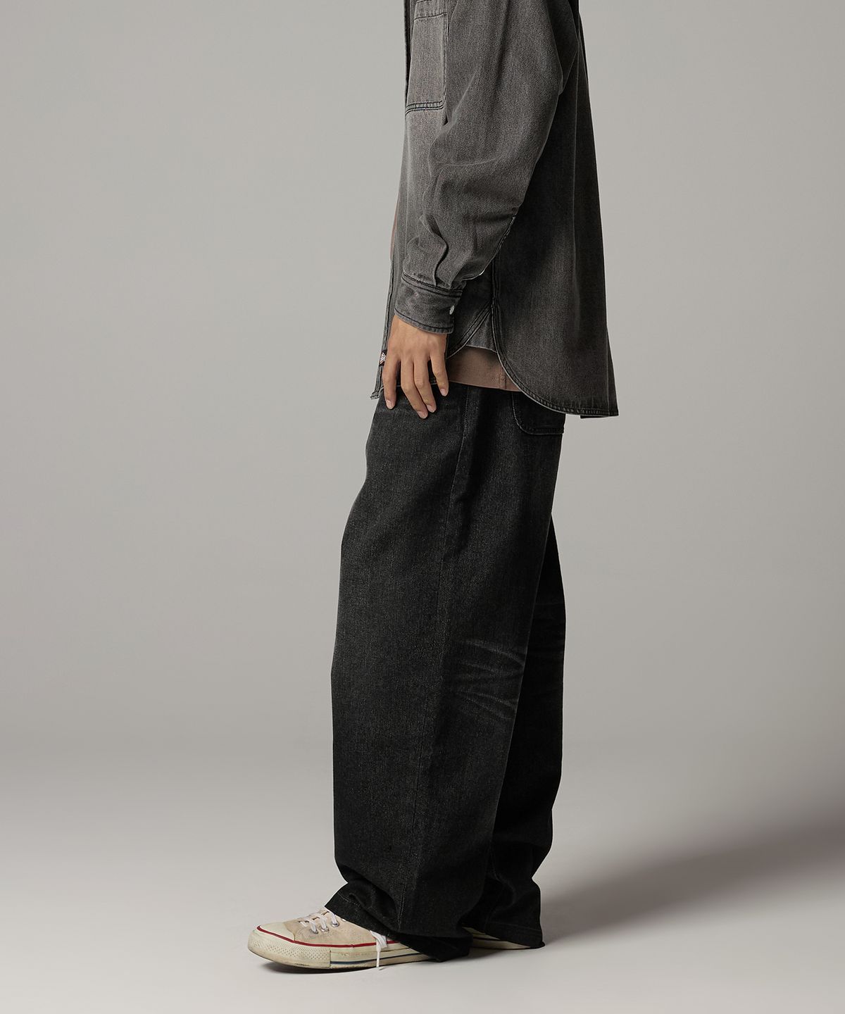 디키즈(DICKIES) 워시드 와이드 데님 팬츠 Black