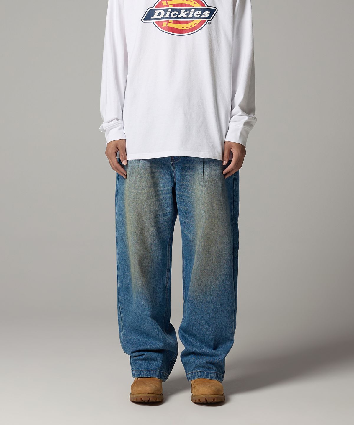 디키즈(DICKIES) 워시드 와이드 데님 팬츠 Washed Oil