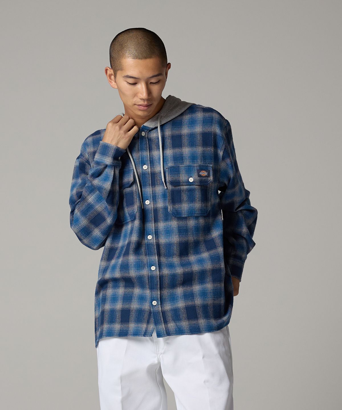 디키즈(DICKIES) 후디드 플란넬 셔츠 Blue