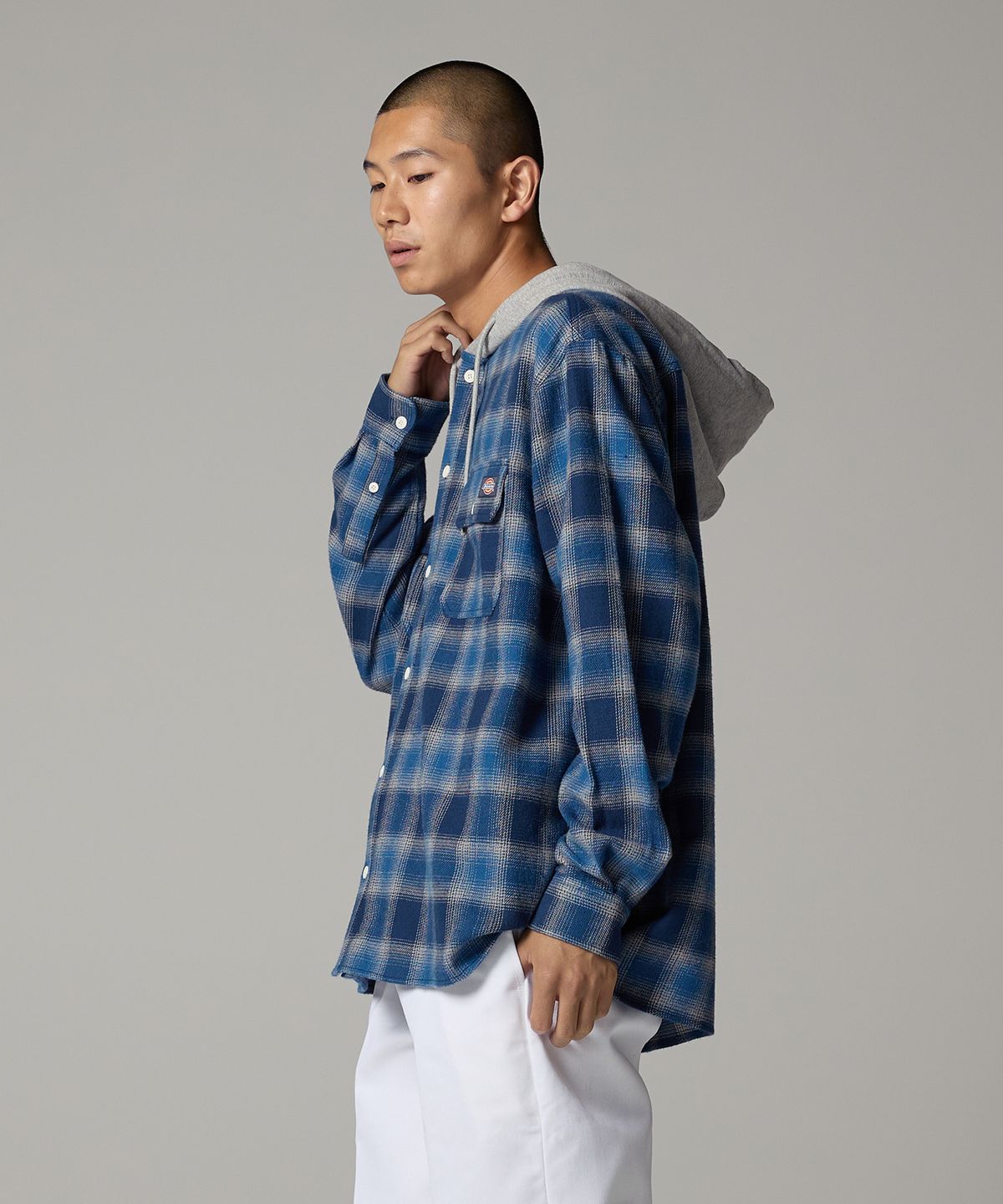 디키즈(DICKIES) 후디드 플란넬 셔츠 Blue
