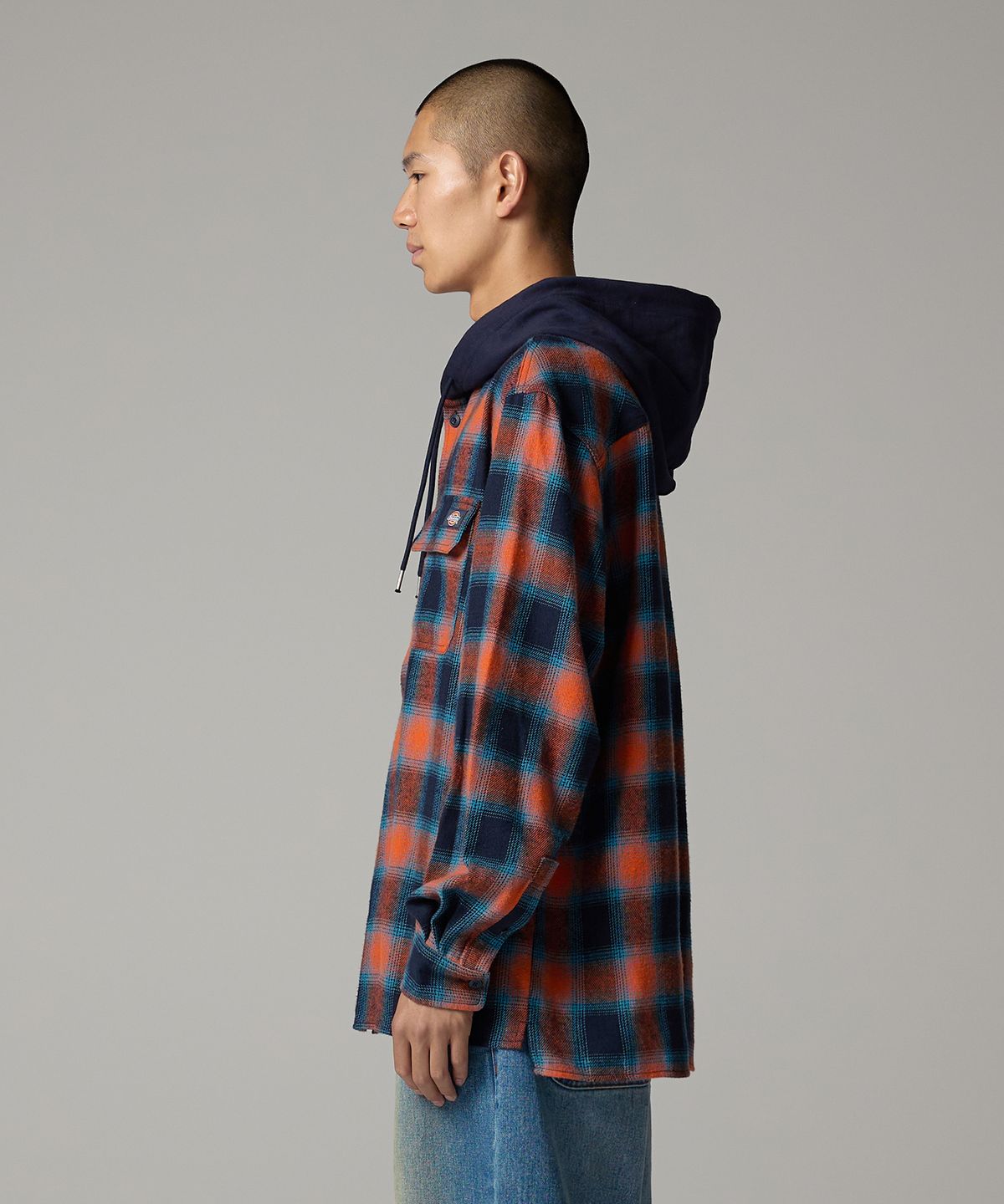 디키즈(DICKIES) 후디드 플란넬 셔츠 Orange