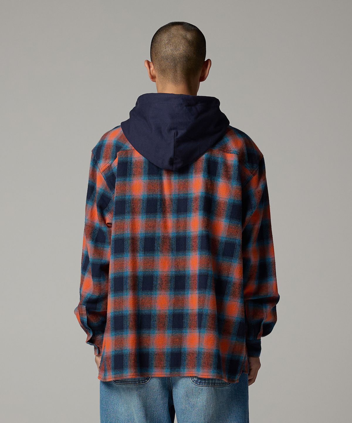 디키즈(DICKIES) 후디드 플란넬 셔츠 Orange