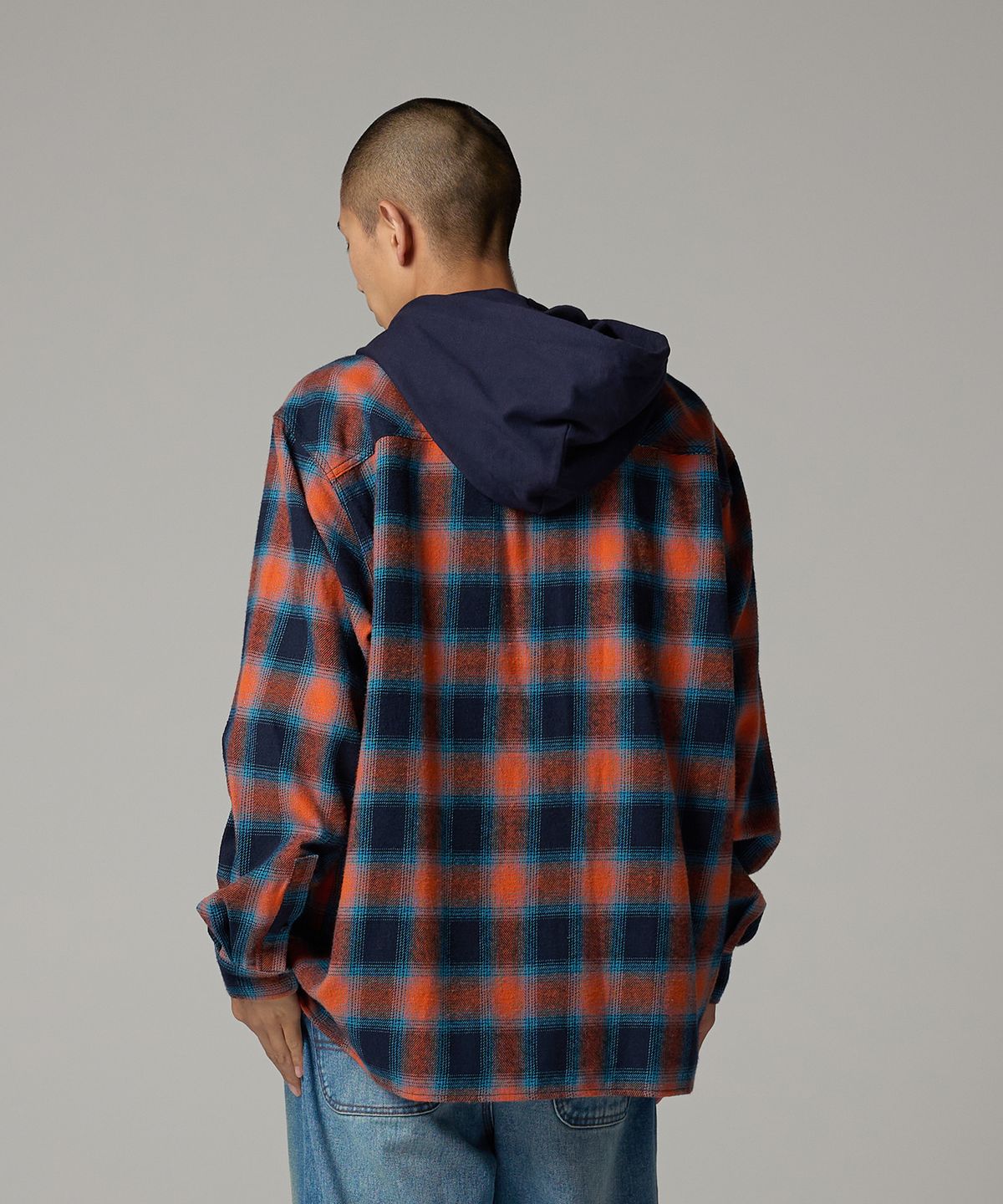 디키즈(DICKIES) 후디드 플란넬 셔츠 Orange