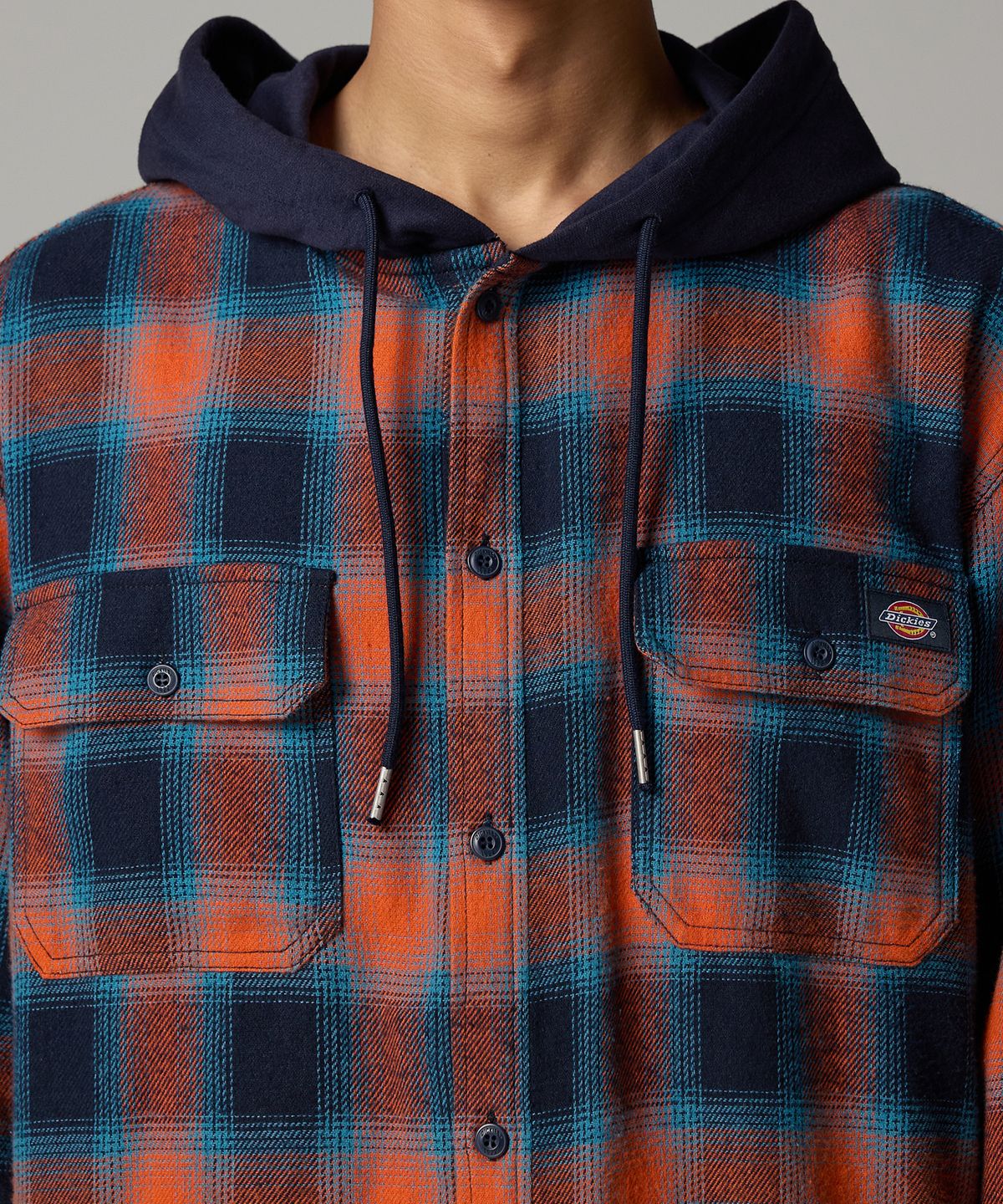 디키즈(DICKIES) 후디드 플란넬 셔츠 Orange