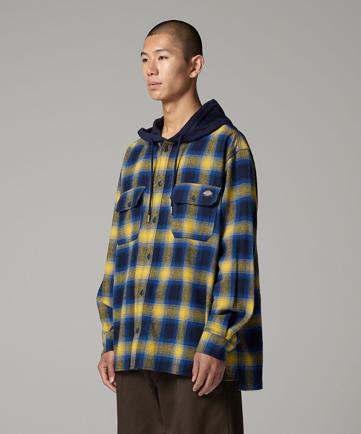 디키즈(DICKIES) 후디드 플란넬 셔츠 Yellow