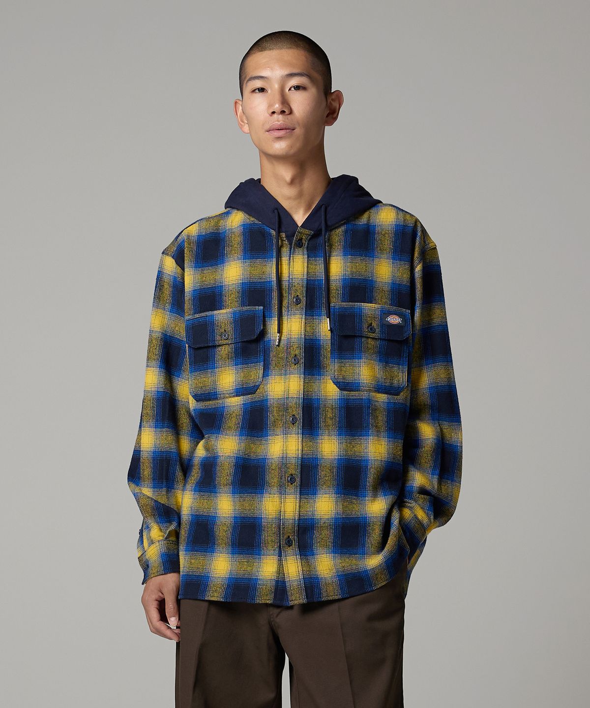 디키즈(DICKIES) 후디드 플란넬 셔츠 Yellow