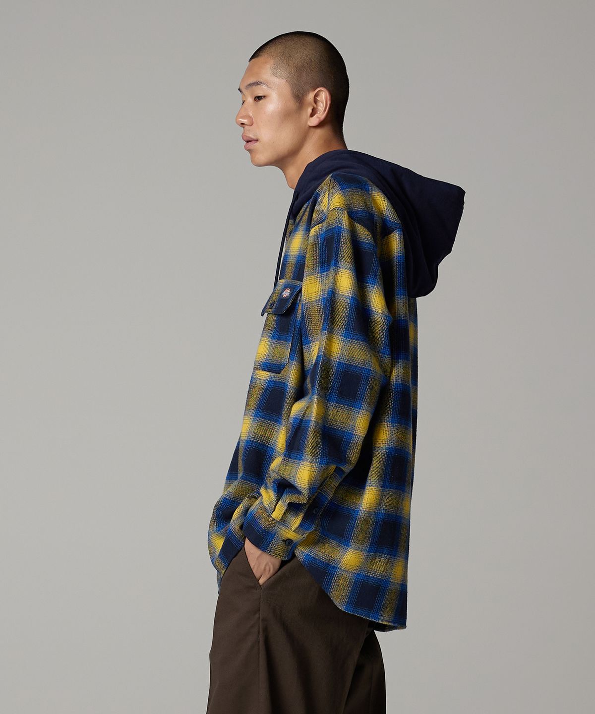 디키즈(DICKIES) 후디드 플란넬 셔츠 Yellow