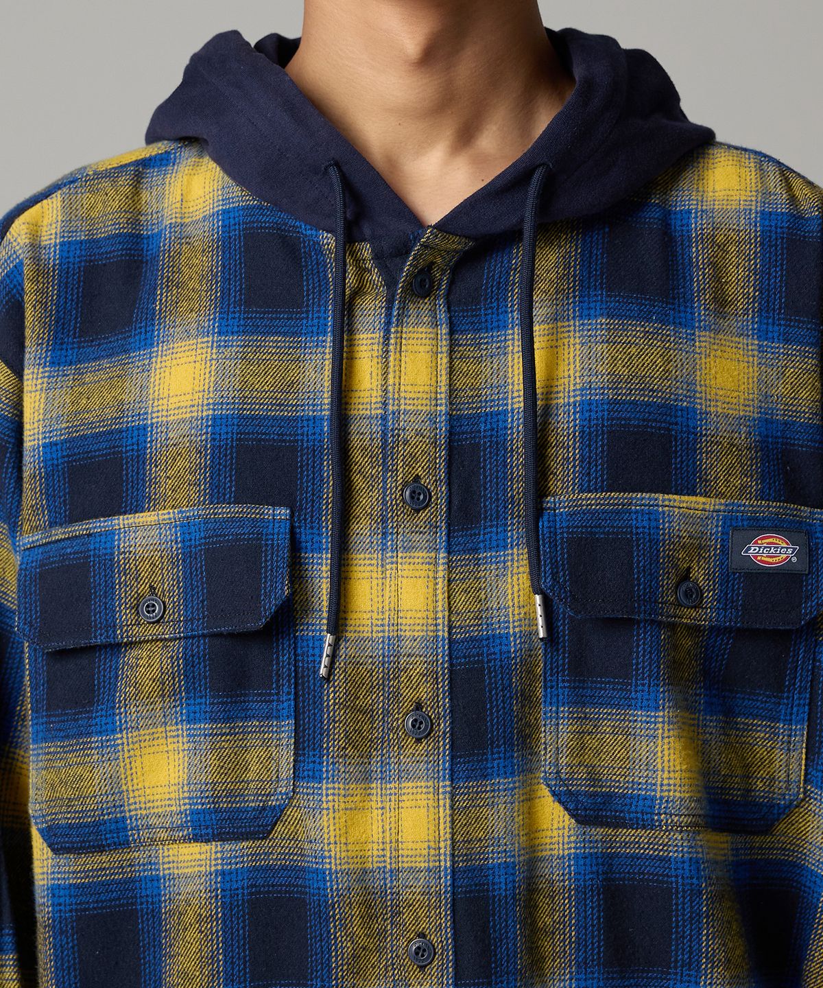 디키즈(DICKIES) 후디드 플란넬 셔츠 Yellow