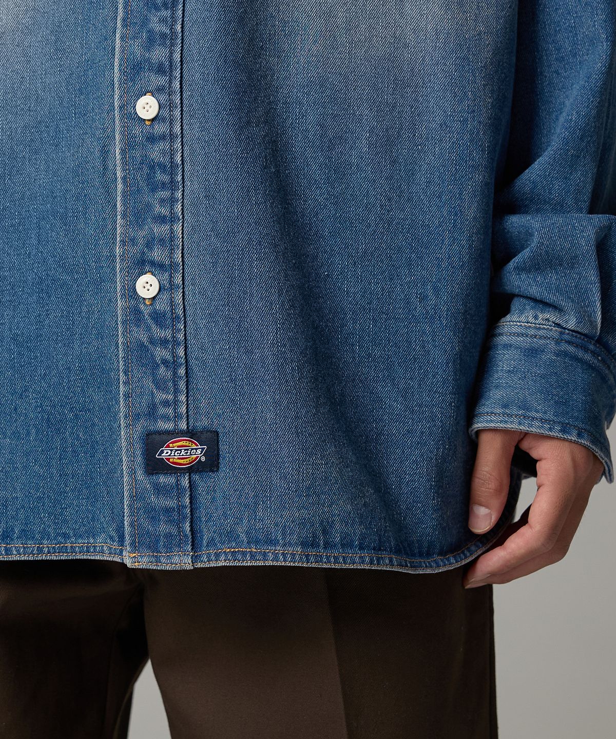 디키즈(DICKIES) 더블 포켓 워시드 데님 셔츠 Medium Blue