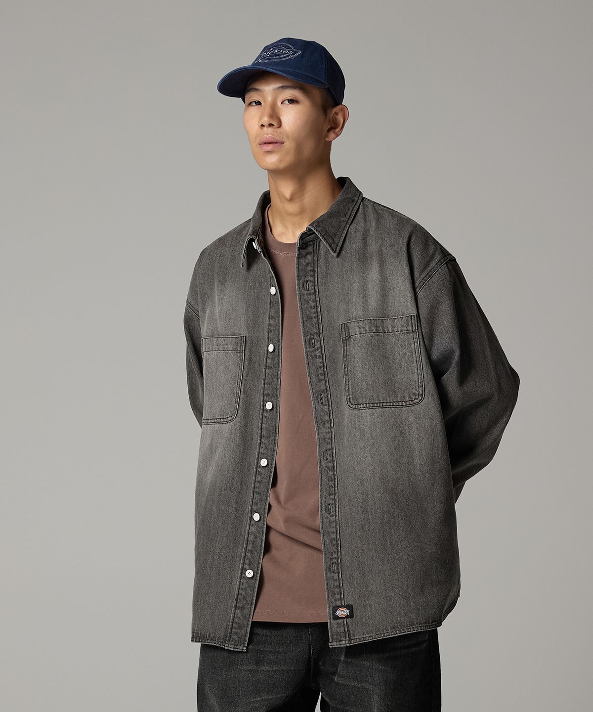 디키즈(DICKIES) 더블 포켓 워시드 데님 셔츠 Black