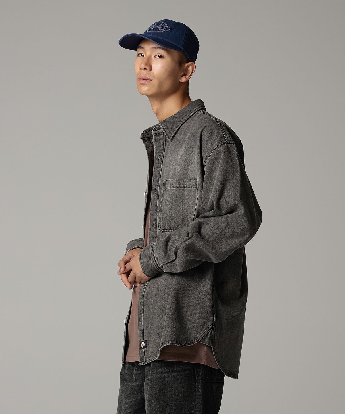 디키즈(DICKIES) 더블 포켓 워시드 데님 셔츠 Black