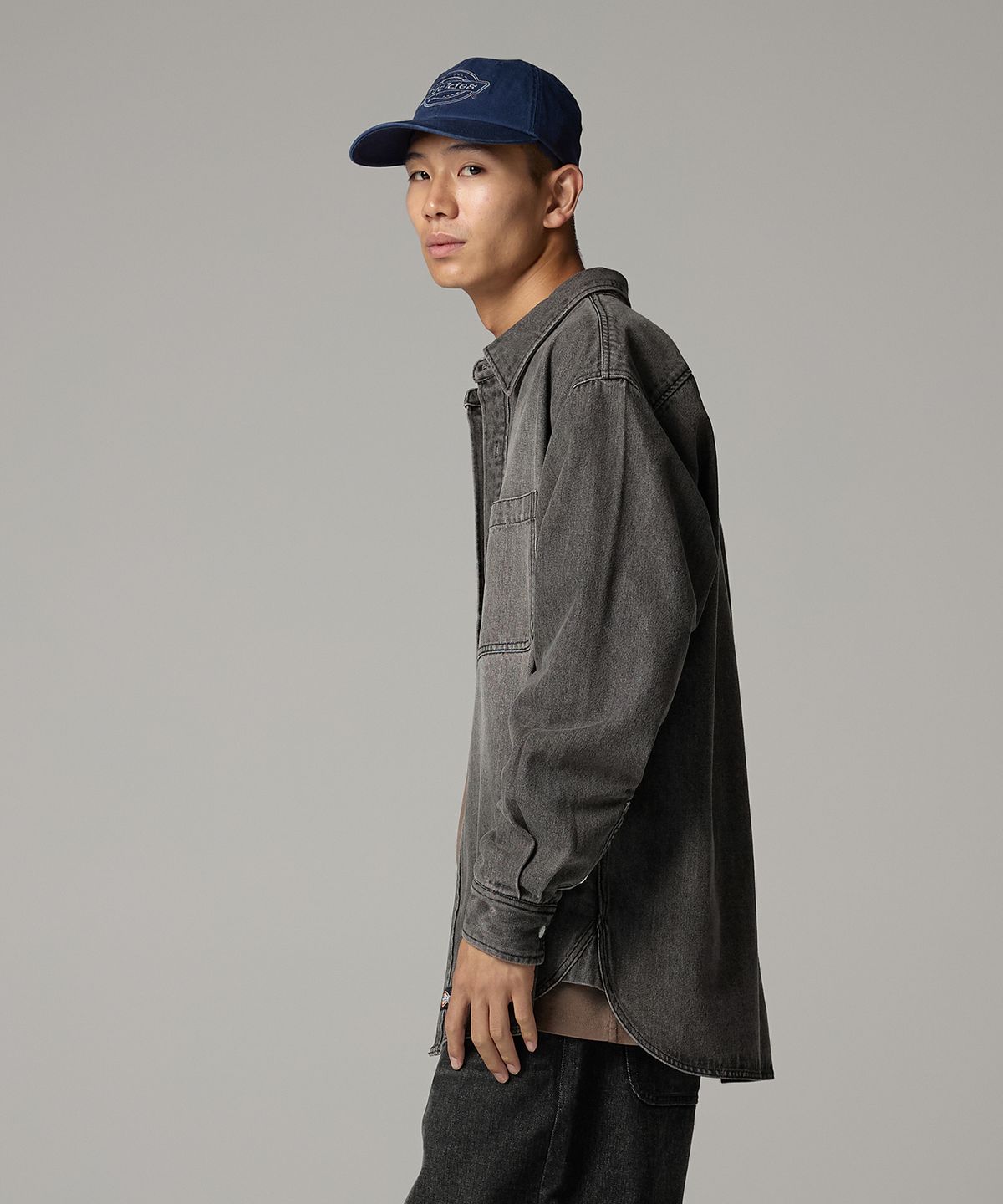 디키즈(DICKIES) 더블 포켓 워시드 데님 셔츠 Black