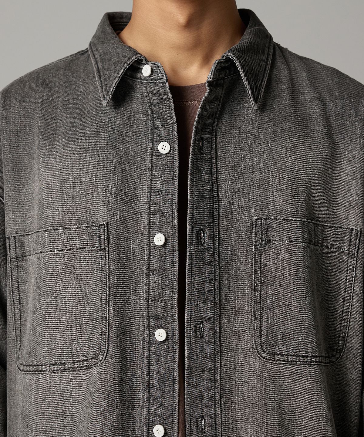 디키즈(DICKIES) 더블 포켓 워시드 데님 셔츠 Black