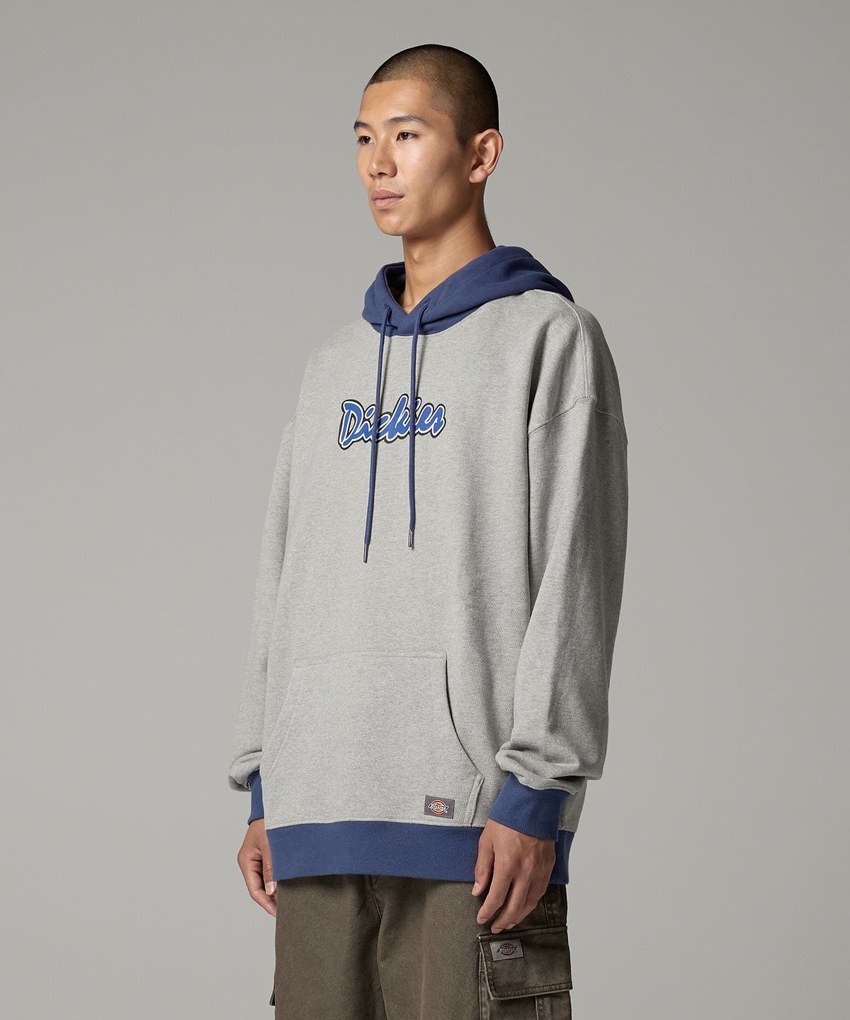 디키즈(DICKIES) 커시브 로고 투톤 후디 Melange Gray