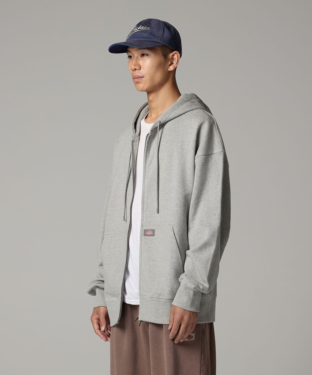 디키즈(DICKIES) 베이직 로고 후드 집업 Melange Gray