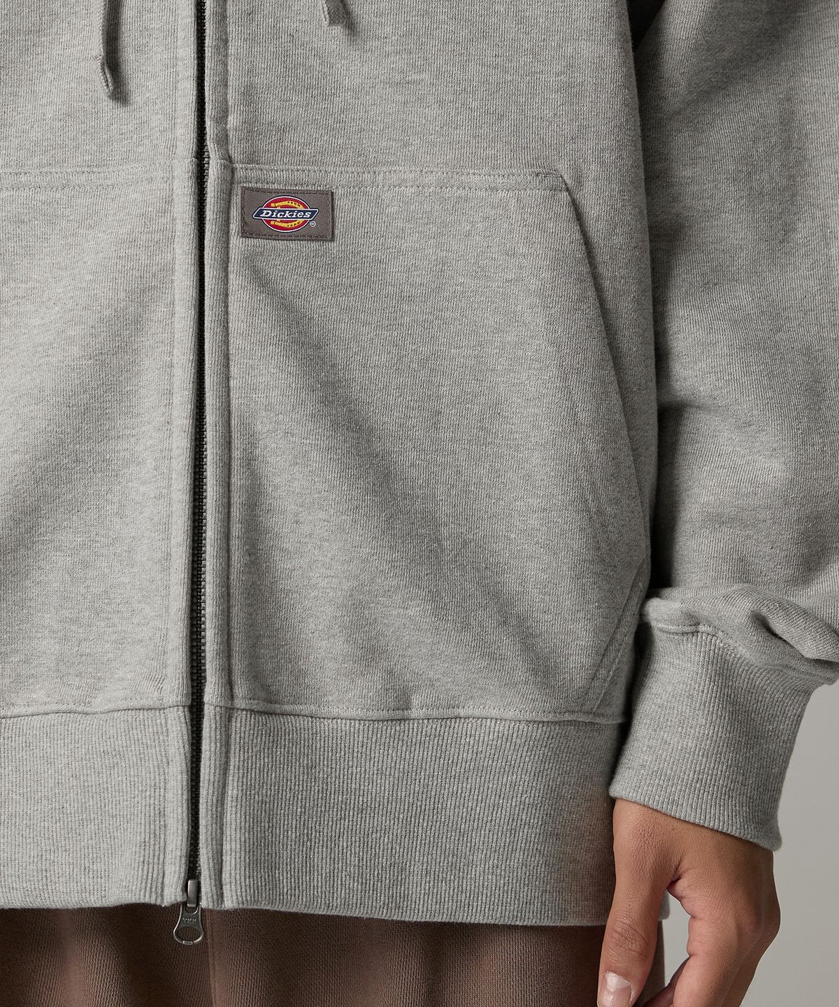 디키즈(DICKIES) 베이직 로고 후드 집업 Melange Gray