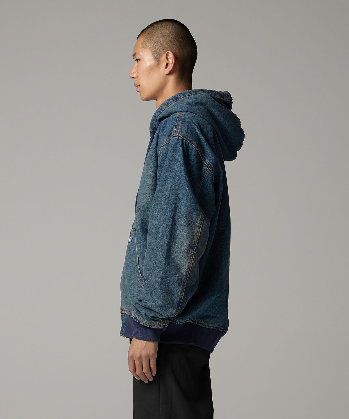디키즈(DICKIES) 릴렉스드 데님 후드 집업 Khaki Tinted Blue