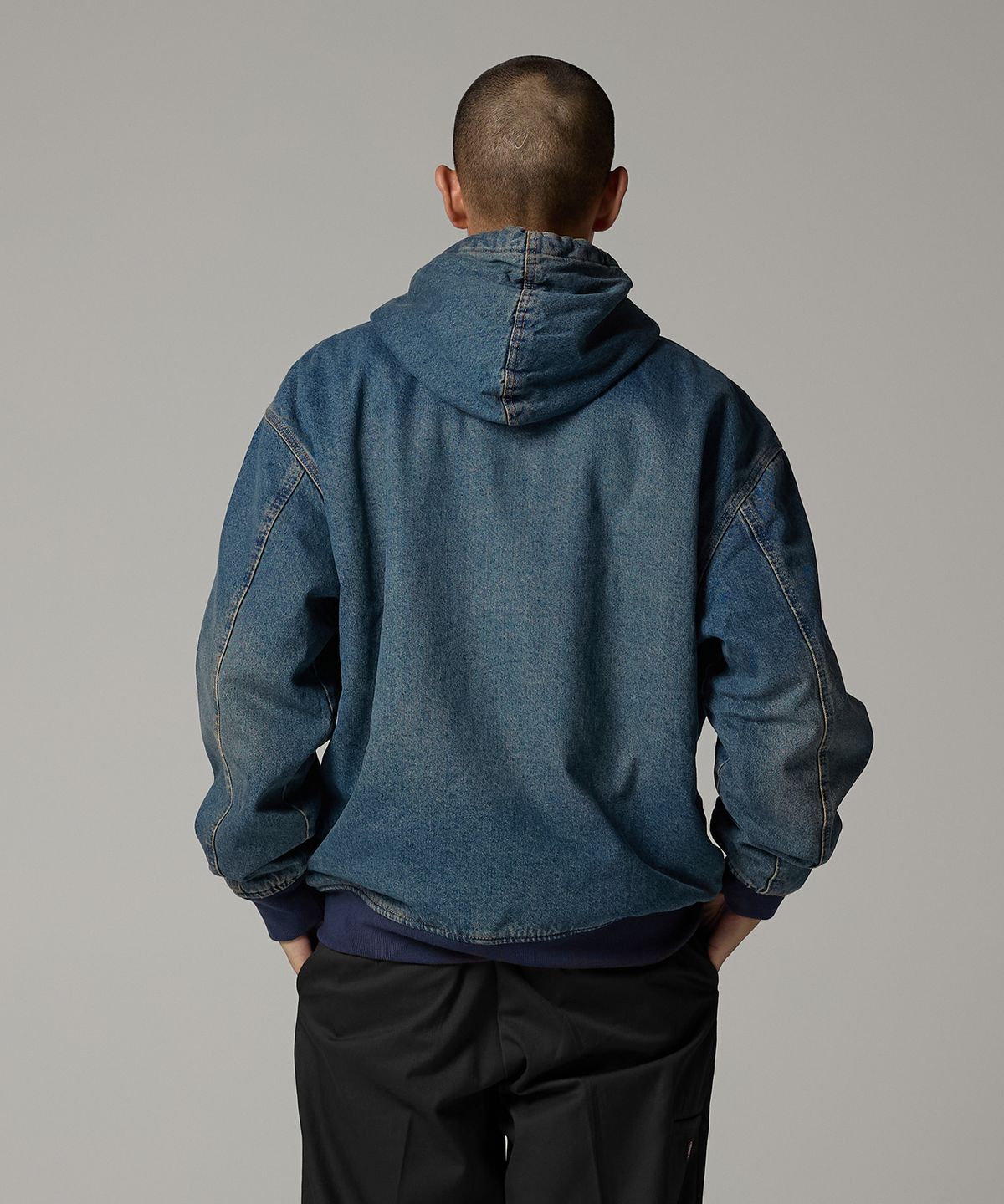 디키즈(DICKIES) 릴렉스드 데님 후드 집업 Khaki Tinted Blue