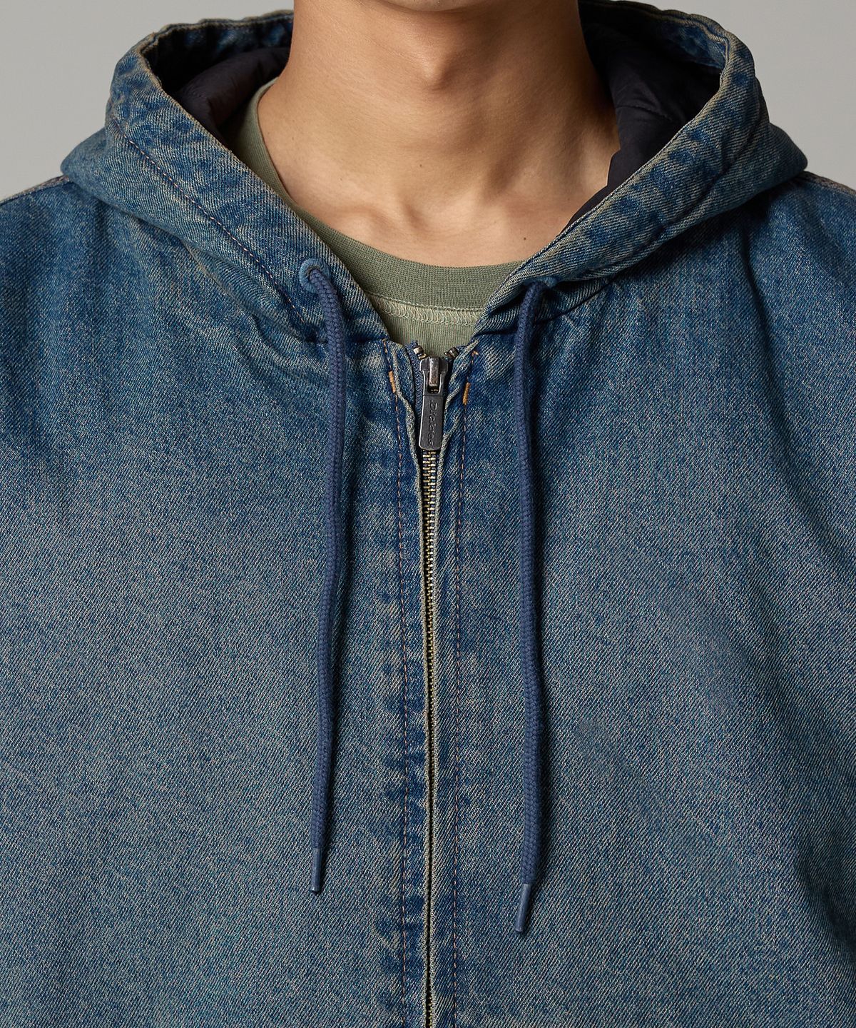 디키즈(DICKIES) 릴렉스드 데님 후드 집업 Khaki Tinted Blue