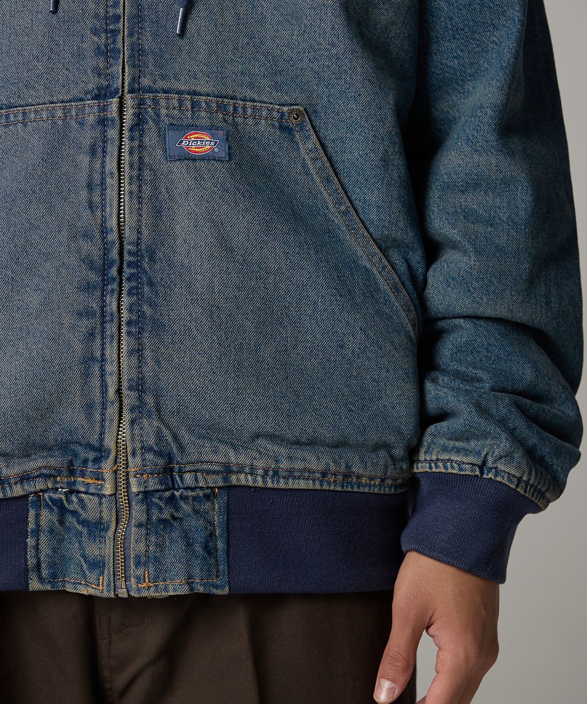 디키즈(DICKIES) 릴렉스드 데님 후드 집업 Khaki Tinted Blue