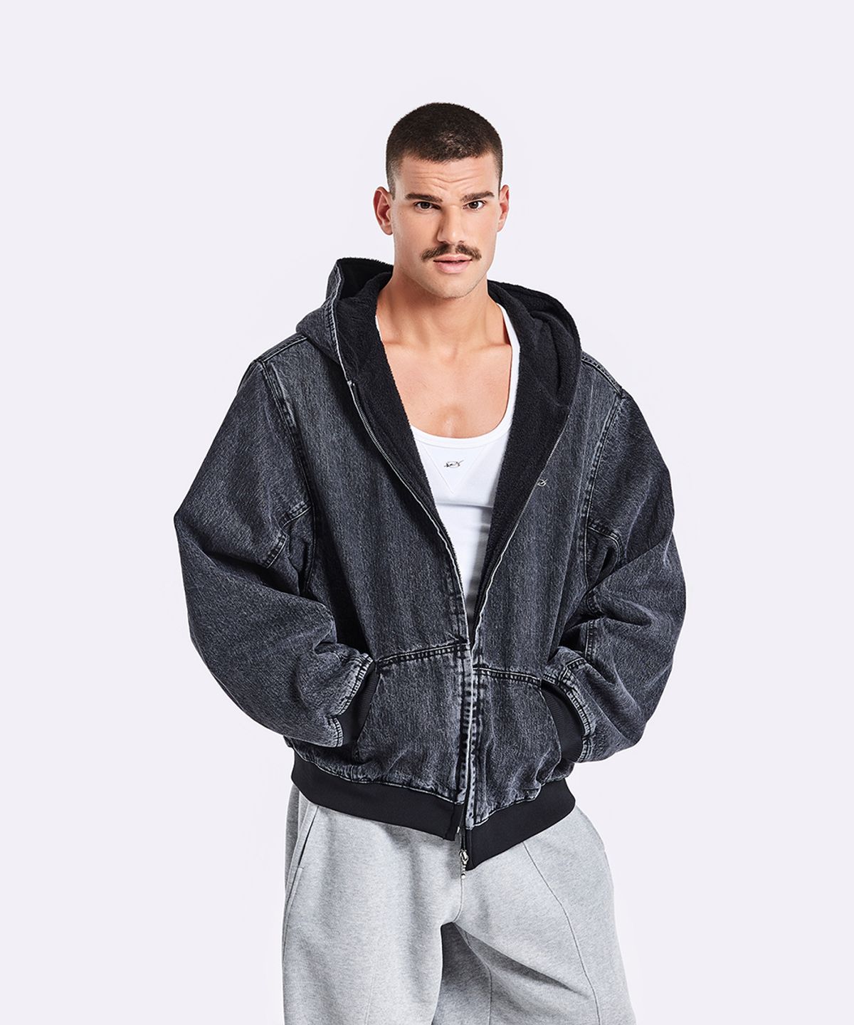 51퍼센트(51PERCENT) Oversized Denim Hoodie Zip-Up - Black