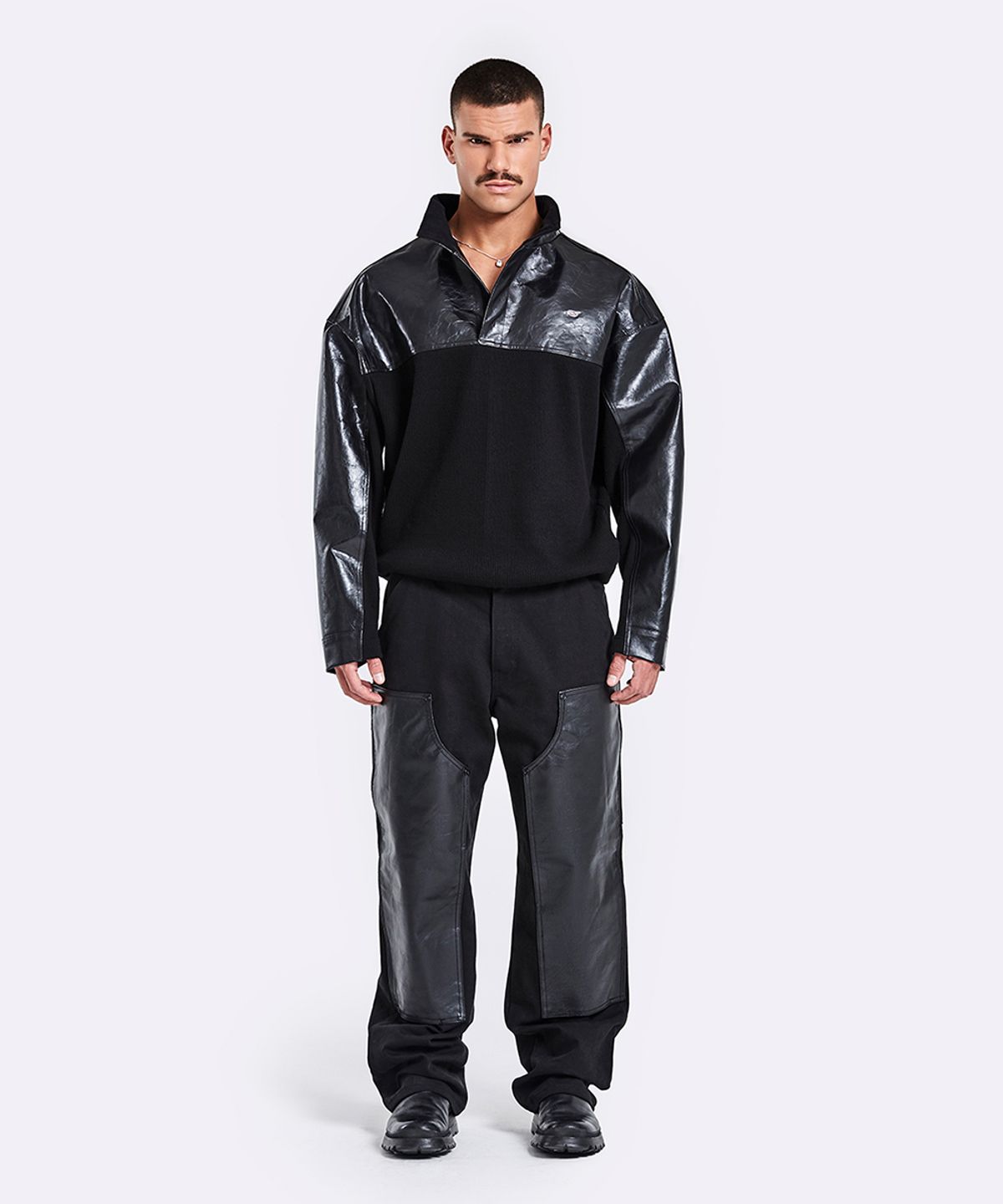 51퍼센트(51PERCENT) Leather Knit Anorak - Black