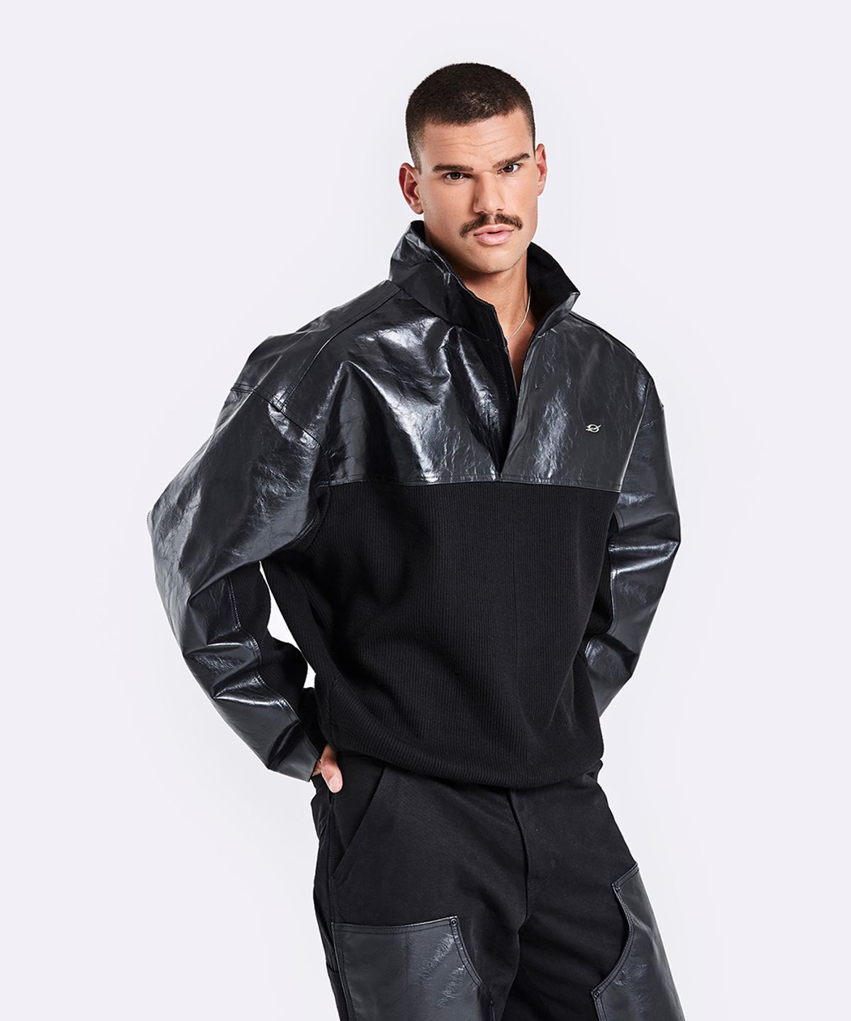 51퍼센트(51PERCENT) Leather Knit Anorak - Black