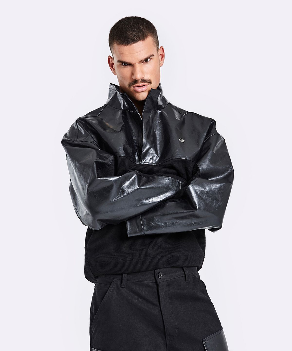 51퍼센트(51PERCENT) Leather Knit Anorak - Black