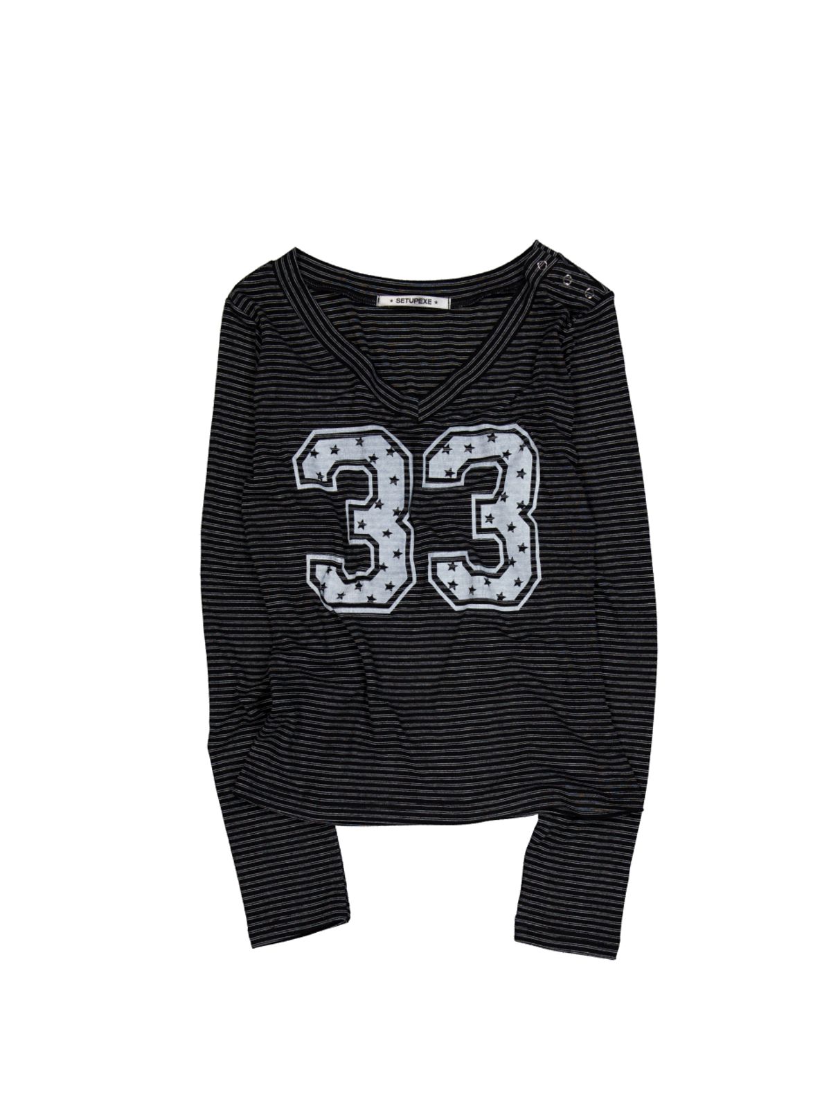 셋업이엑스이(SETUP-EXE) 33 STRIPE V-NECK TOP / BLACK