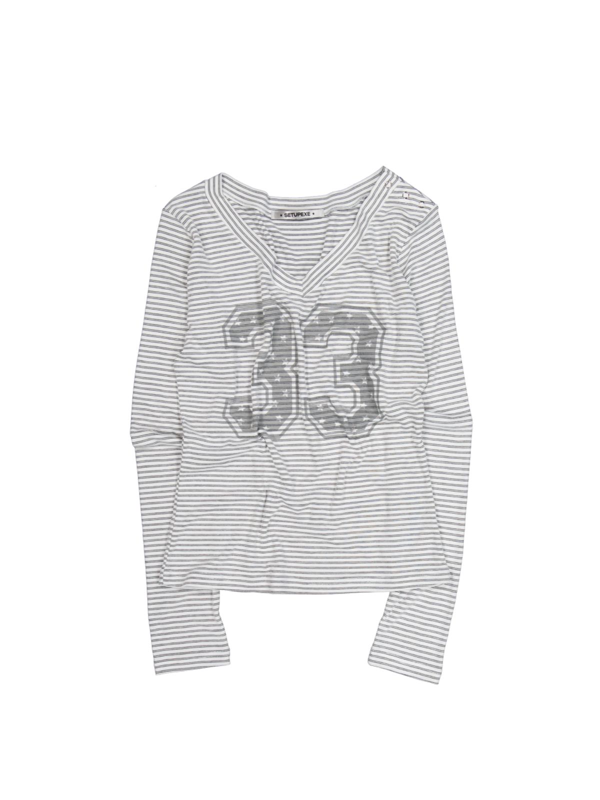 셋업이엑스이(SETUP-EXE) 33 STRIPE V-NECK TOP / WHITE